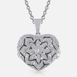 New Sterling Silver Pavè Heart Locket Necklace 925